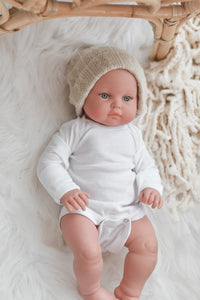 Onesie & Oatmeal Knit Beanie Set- MINIKANE NEWBORN DOLL