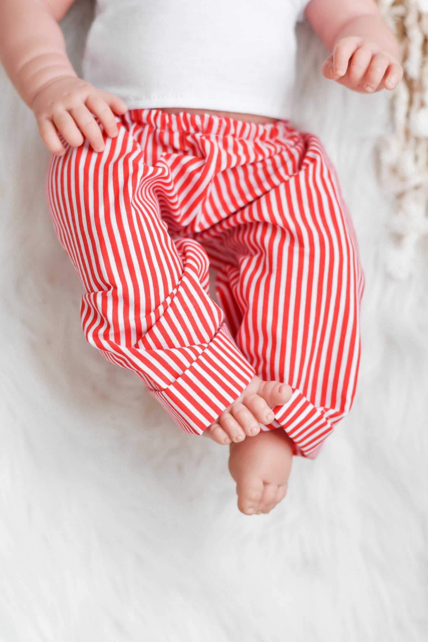 Red & White Stripe Lounge Pants- MINIKANE NEWBORN DOLL