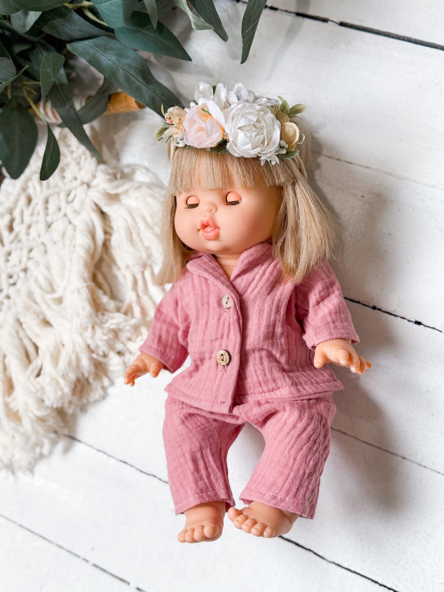 Dusty Rose Gauze Pajamas - Doll