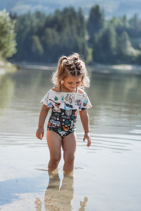 Flutter Bikini - Oatmeal Wanderlust / Charcoal Wanderlust - Custom Handmade 2-3 Week TAT - Swim