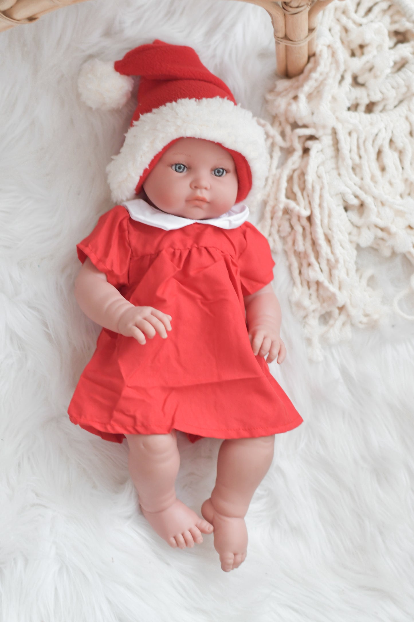 Red Vintage Collar Dress with Santa Hat- DOLL