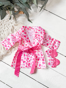 Pink Heart Satin Robe & Slippers - DOLL