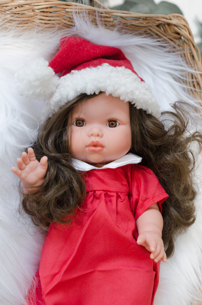 Red Vintage Collar Dress with Santa Hat- DOLL