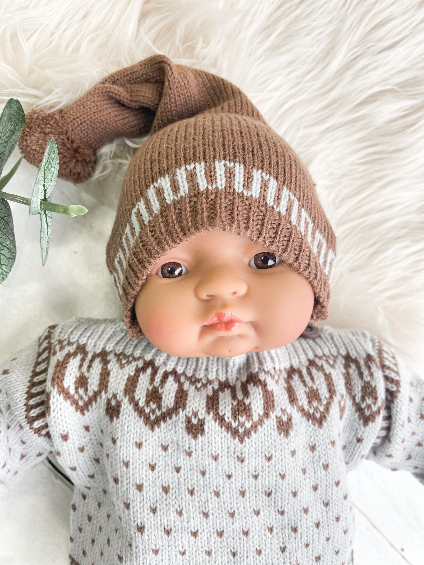 Grey/Brown Sweater + Hat - DOLL