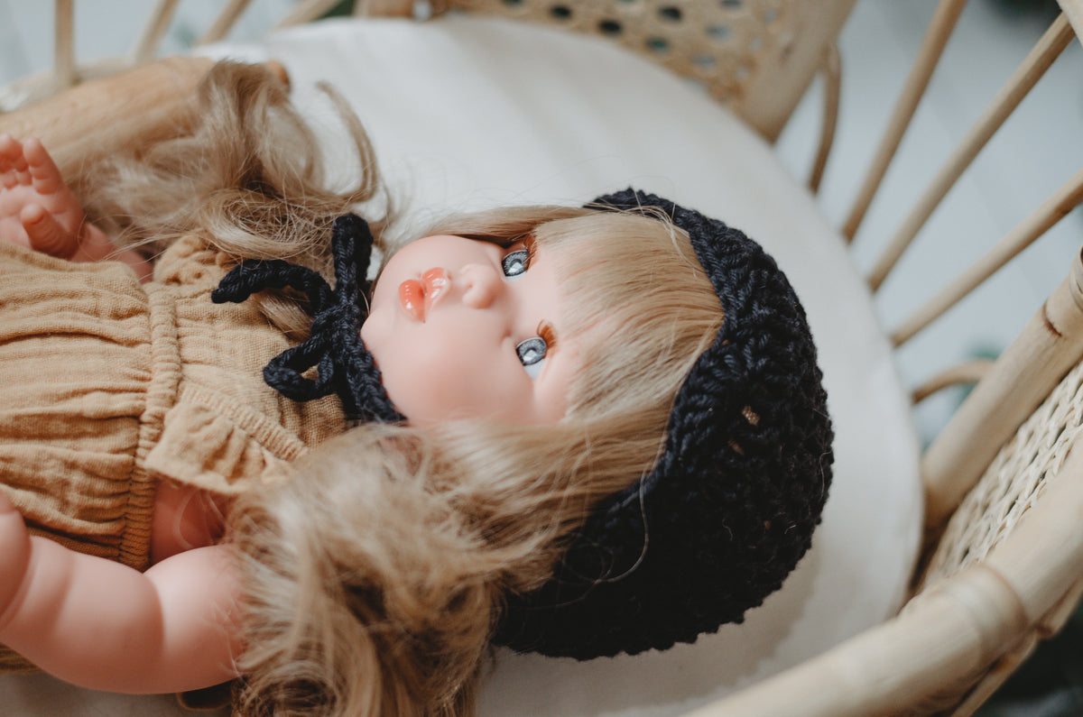 Black Handmade Crochet Bonnet- DOLL