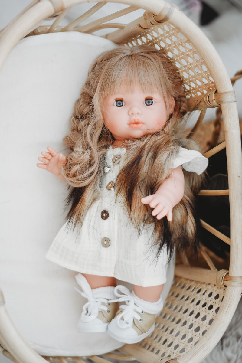 Cream Dress with Buttons - Doll