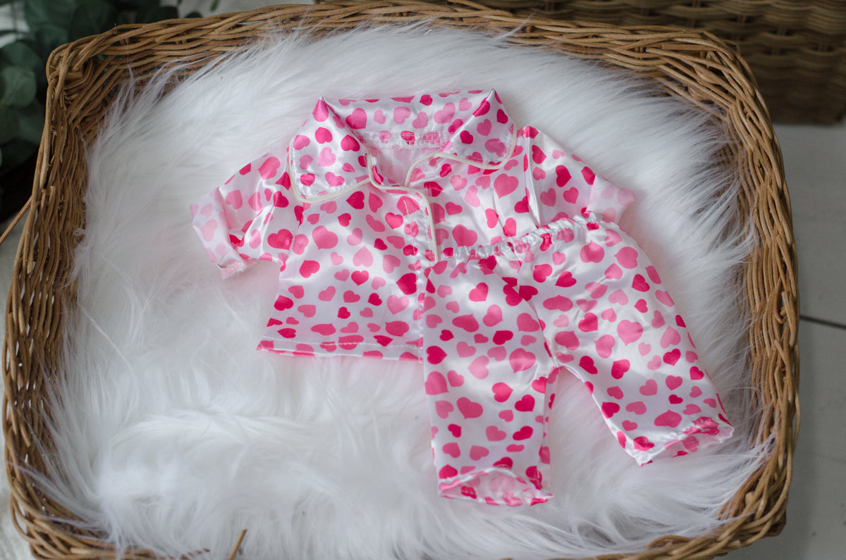 Pink Heart Satin Pajamas - DOLL
