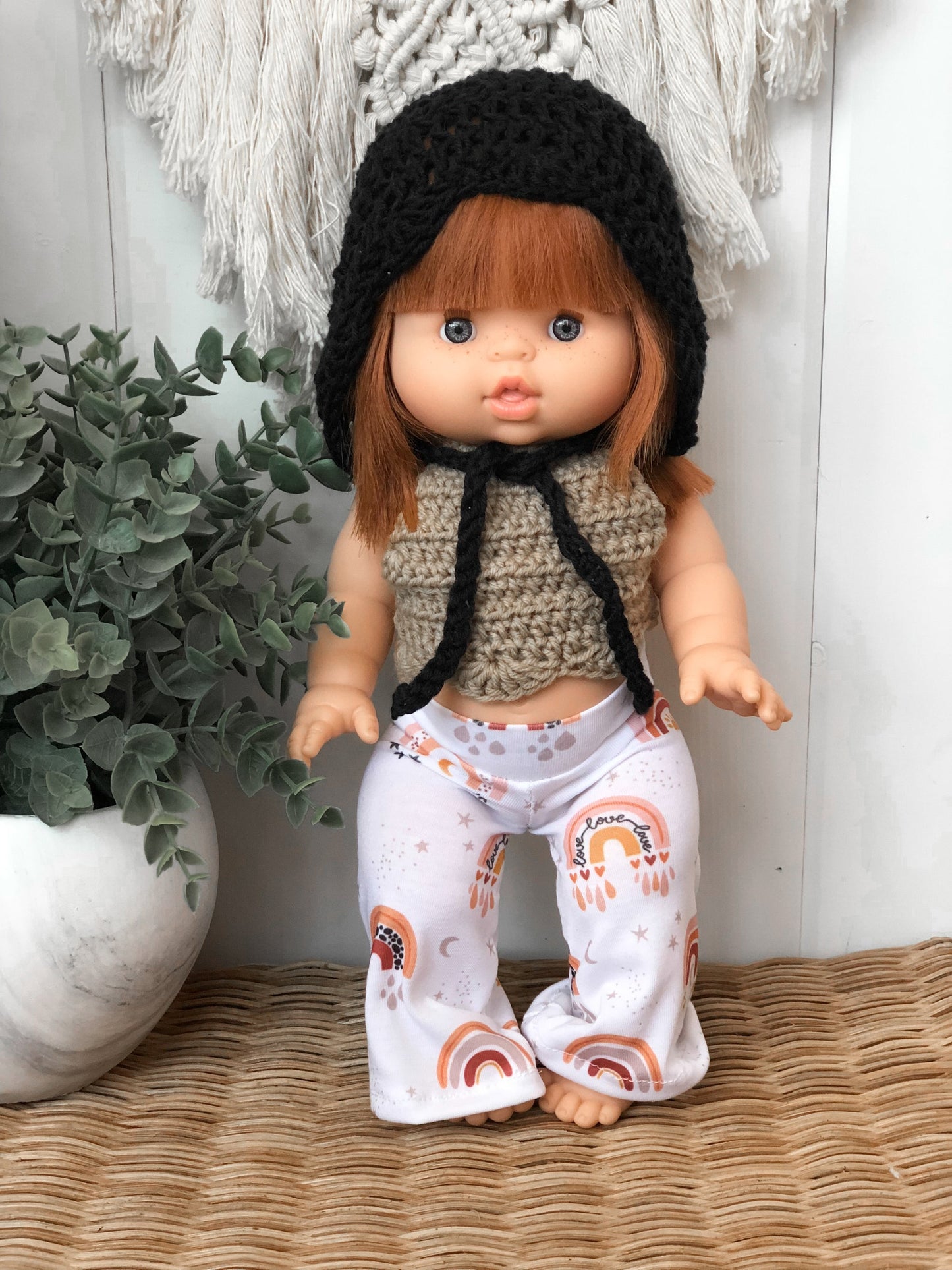 Black Handmade Crochet Bonnet- DOLL