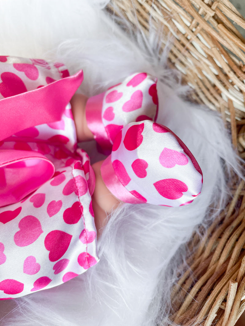 Pink Heart Satin Robe & Slippers - DOLL