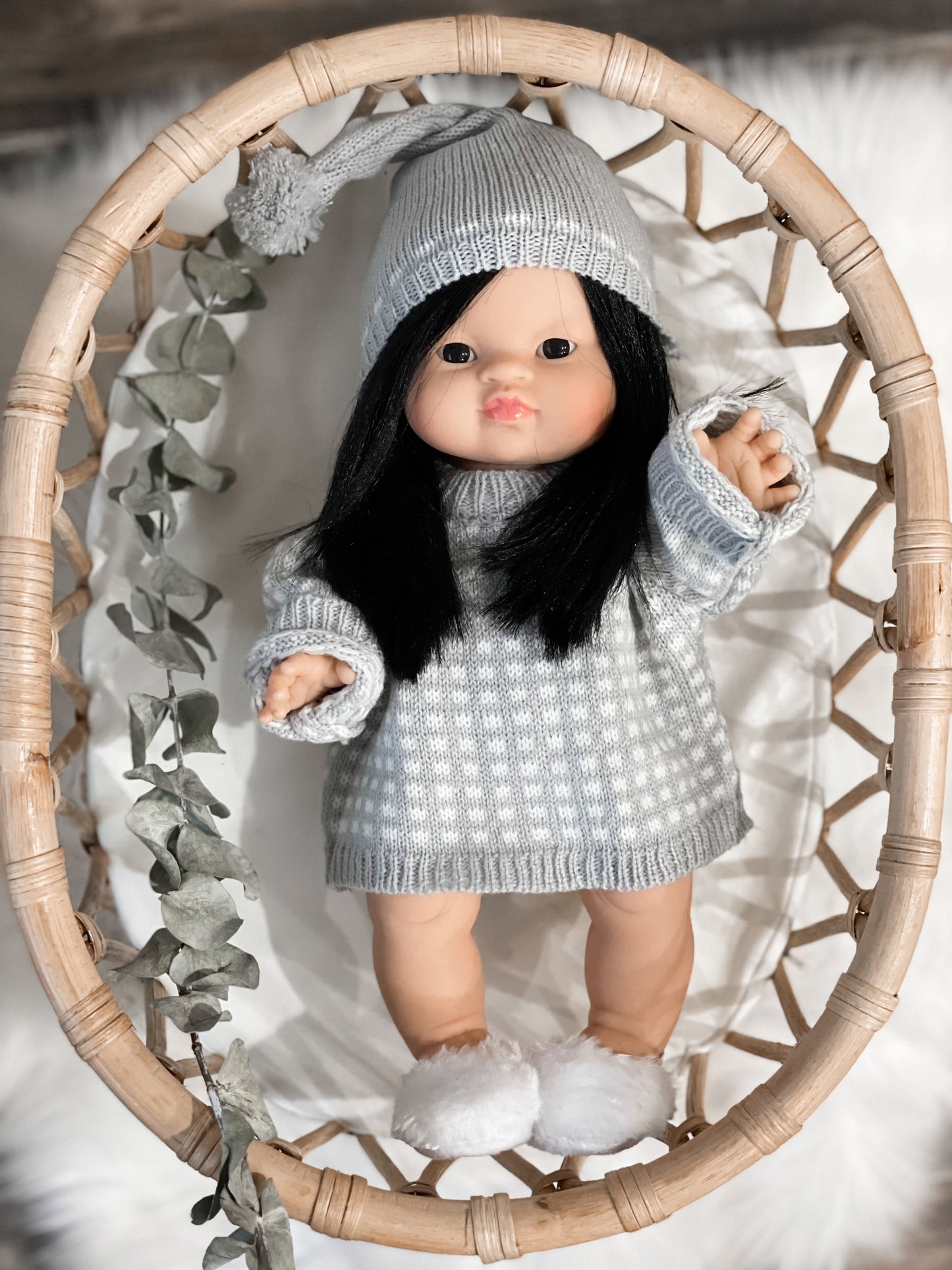 Grey/White Sweater + Hat - Doll